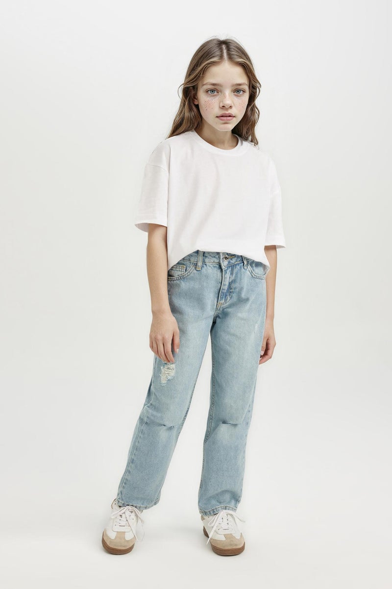 ديفاكتو بنطلون جينز بناتي قصة مستقيمة وتفاصيل ممزقة - Image 3